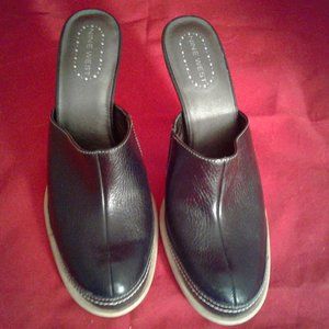 NINE WEST BLACK LEATHER UPPER HEEL MULES SZ 9.5 M